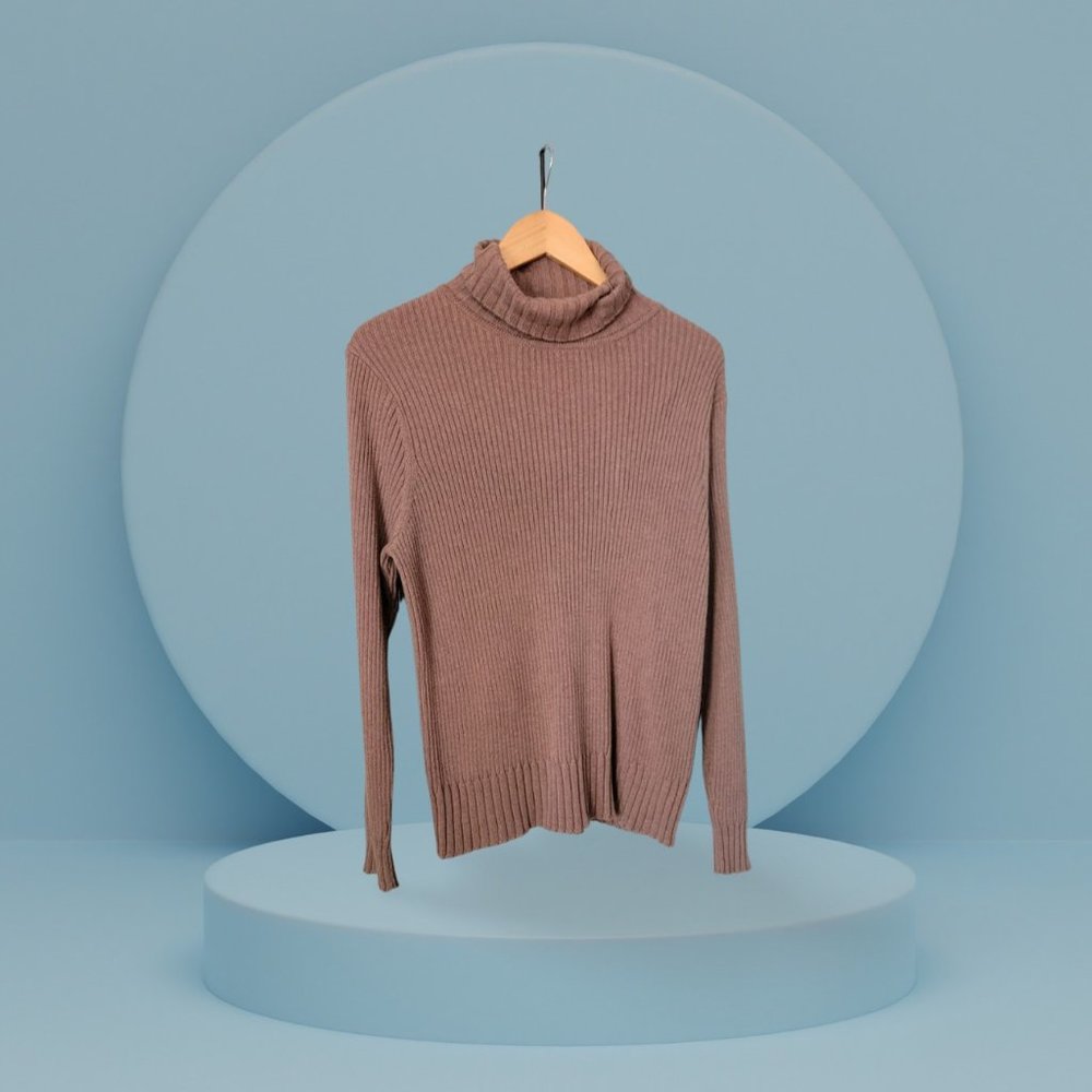 Brown 🤎️ Ribbed Turtleneck Sweater - Size: XL - Sonoma